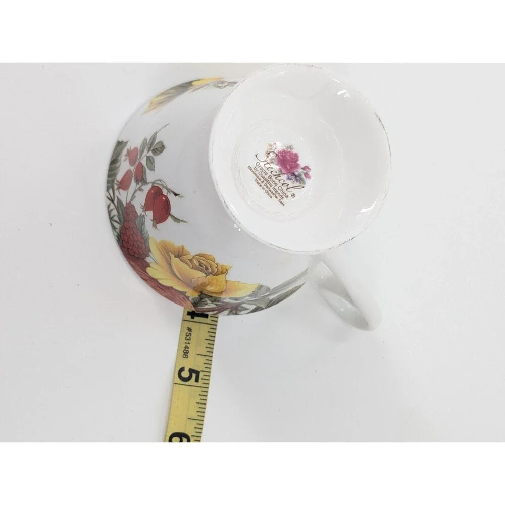 Stechcol Gracie Bone China Vintage White Floral Berries Roses Teacups Set of 2
